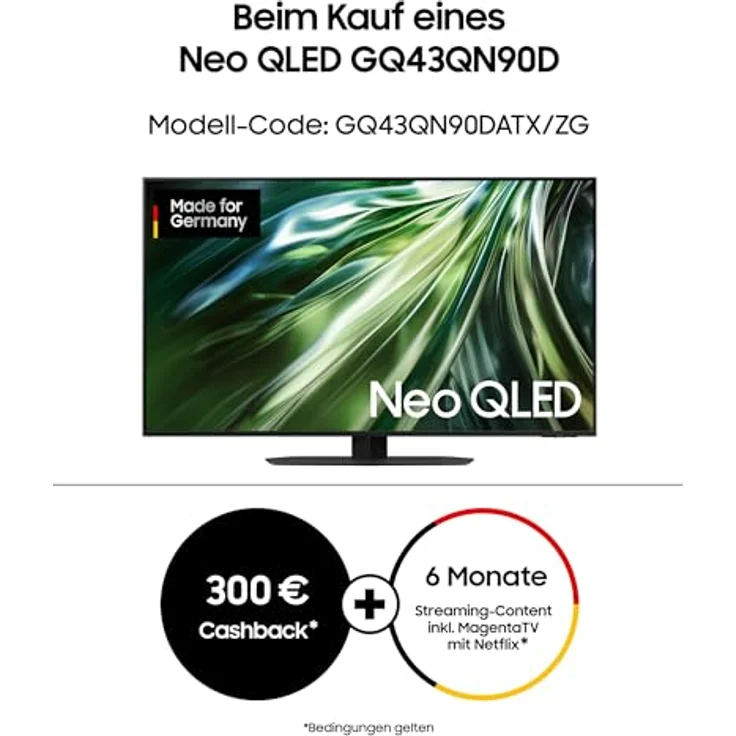 Samsung Neo QLED 4K QN90D Fernseher 43 Zoll, Samsung TV mit Neural Quantum 4K AI Gen2 Prozessor, Quantum-Matrix-Technologie, Motion Xcelerator, Smart TV, GQ43QN90DATXZG, Deutsches Modell [2024] – Bild 2