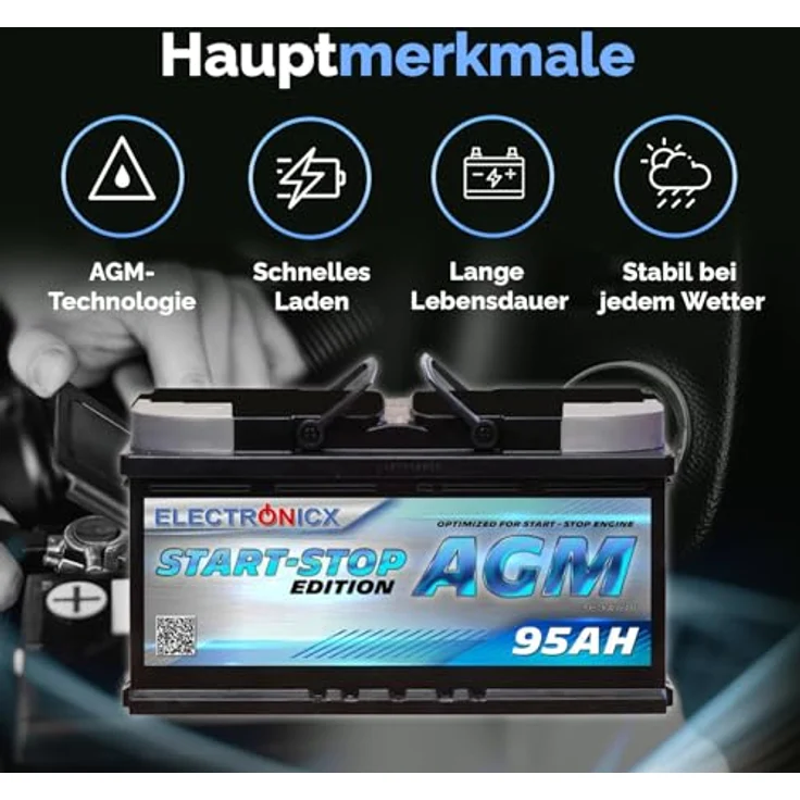 Electronicx AGM Autobatterie 95AH - 12V Starterbatterie für Start-Stop Systeme, wartungsfrei und hochleistungsfähig – Bild 3