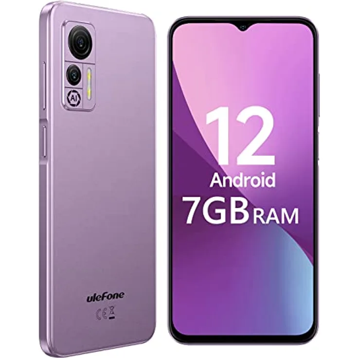 Ulefone Note 14 Handy Ohne Vertrag (2023), 7GB/128GB erweiterbar Android 12 Smartphone Günstig 6,52 Zoll HD+ 4500mAh 16GB ROM 8MP+5MP Kamera 4G Dual SIM Handys 3 Karte Slots Face ID GPS - Violett