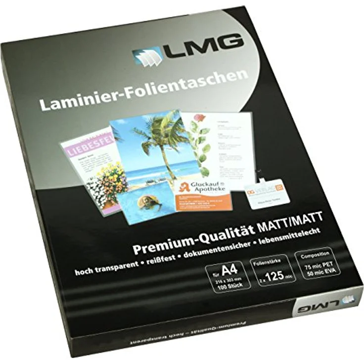 LMG LMGA4-125M Laminierfolien A4, 216 x 303 mm, 2 x 125 mic, 100 Stück – Bild 1