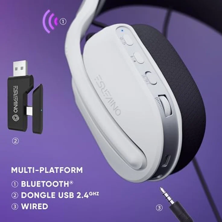Oniverse Gaming-Headset Polaris, kabellos, PS5/PS4/Switch/PC/mobil, LED, geringe Latenz 2,4 GHz/Bluetooth, Akku 33 Stunden, virtueller Sound 7.1, Dual-Mikrofon, blau – Bild 4