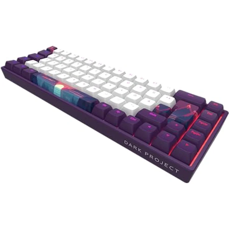 Dark Project 68 Sunrise (DE) [ISO] - Mechanische Gaming-Tastatur mit anpassbarer RGB-Beleuchtung, G3MS-Saphir-Schaltern, gefetteten Stabilisatoren, 65 %, Lila/Weiß, USB-Kabel, mehrsprachige Tastenkappen – Bild 3