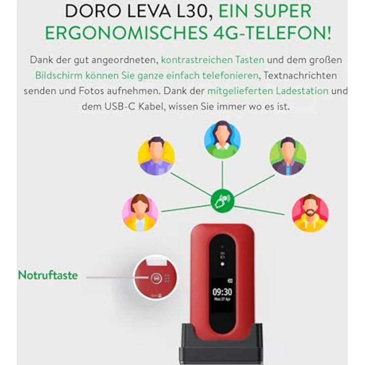 Doro Leva L30 / Rot & Weiß, Seniorenhandy mit einfachem Bedienkonzept – Bild 4