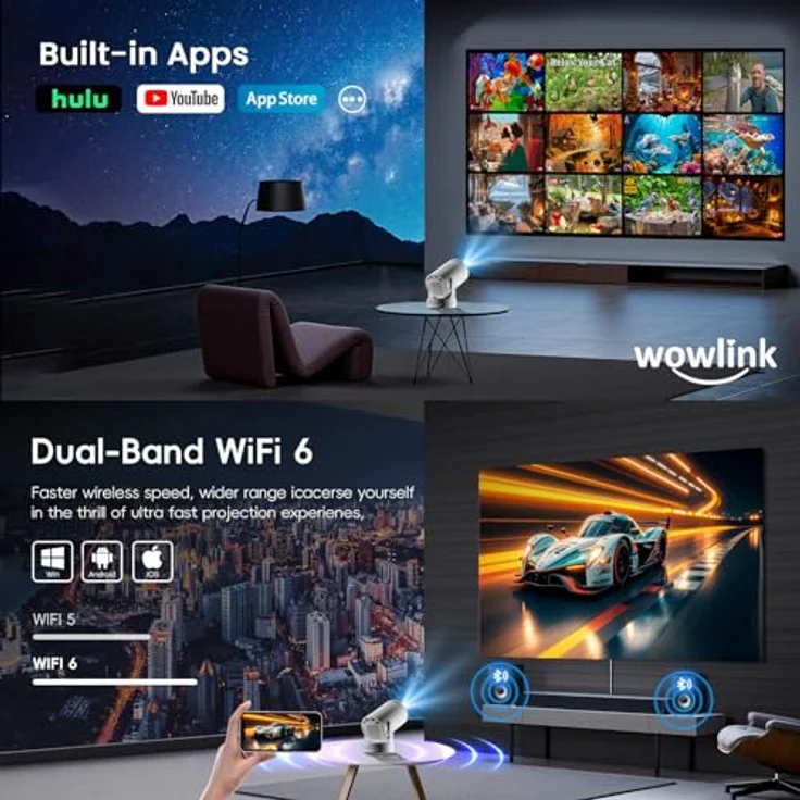 wowlink W210 Mini Beamer, 4K Smart Projektor mit 1080P FHD, WiFi 6, Bluetooth 5.4, Auto Keystone Korrektur, tragbar, leichtes Gewicht, weiß – Bild 3