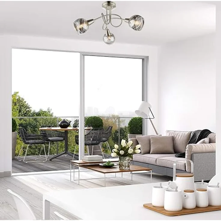 Trango 3-flg. Deckenleuchte 1010-38SD Edelstahl-Optik schwenkbar *WOW* inkl. 3x 3-Stufen dimmbar LED-Leuchtmittel 3000K warmweiß Deckenlampe mit Design rauchigen Glasschirmen Wohnzimmer Deckenstrahler – Bild 5