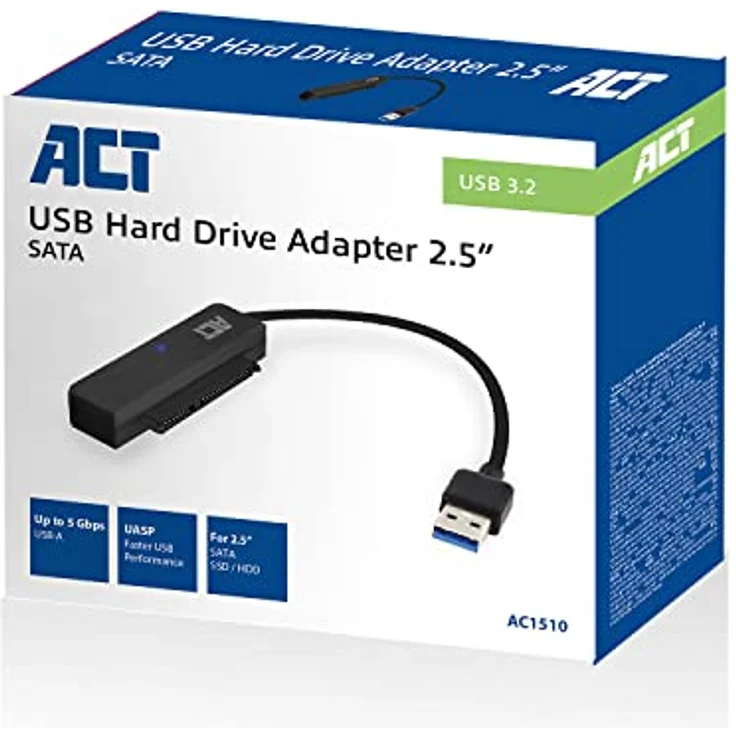 ACT SATA USB Adapter AC1510, 2.5" HDD/SSD extern, USB 3.0, 5 Gbps, Plug and Play, UASP Unterstützung – Bild 4