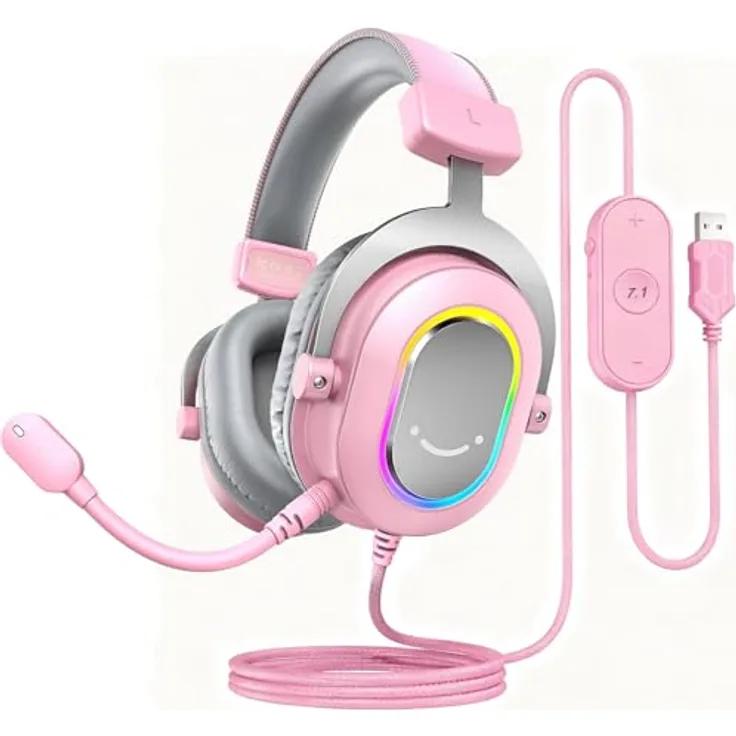 FIFINE Gaming Headset KH-860, Over Ear Kopfhörer mit Mikrofon, USB, RGB, 3 EQ-Modi, Surround Sound, für PC/PS4/PS5