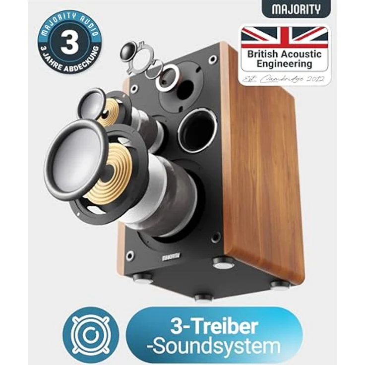 MAJORITY D100 Bluetooth Lautsprecher Boxen für Stereoanlage | 100W Regallautsprecher | Xtra BASS Aktivlautsprecher | HDMI ARC Speaker | Premium-Holz Regal-Lautsprecher | Studio HiFi Lautsprecher – Bild 3