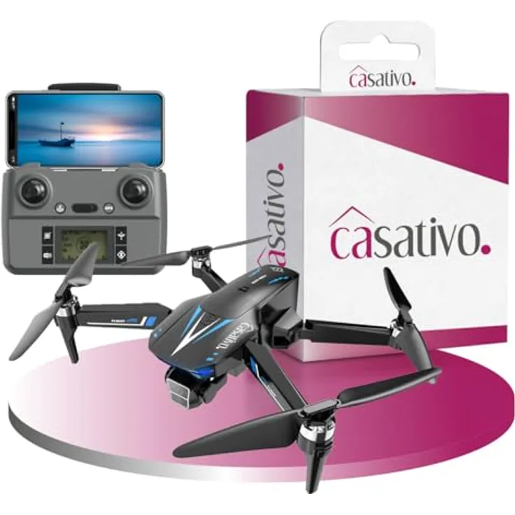 Casativo Profi GPS-Drohne, Full-HD-Kamera mit 3-Achsen-Gimbal, 800m Reichweite, Follow-Me-Modus, Live View, inkl. 4 Ersatzrotoren