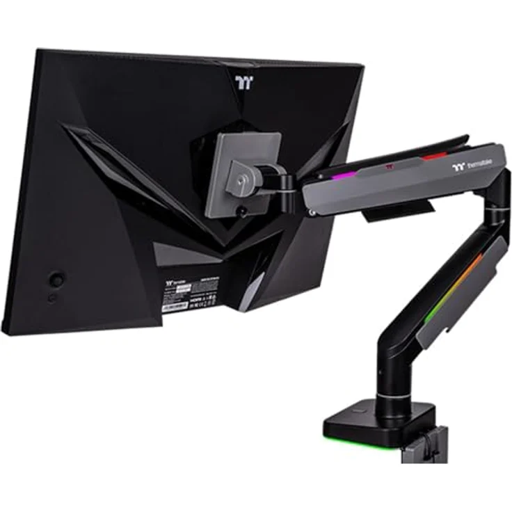 Thermaltake Tt Single RGB Gaming Monitor Arm GEA-MSR-SMSBLK-01, Monitor Halterung für 49 Zoll Displays, Schwarz mit RGB-Beleuchtung und optimierter Neigungsmechanik – Bild 4