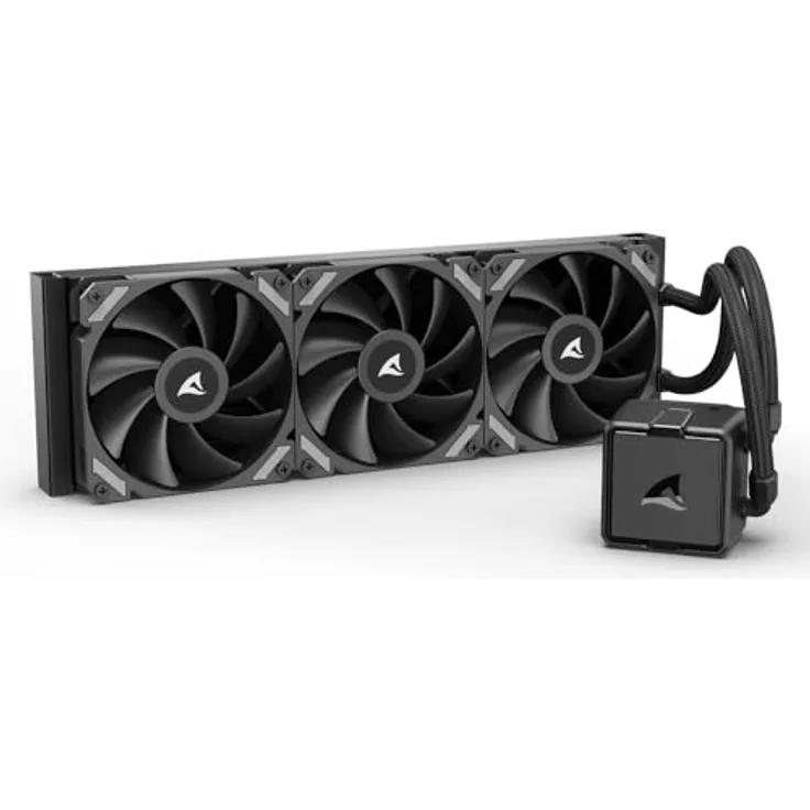 Sharkoon S40 AIO Black, Wasserkühlung mit 360-mm-Radiator, 3x 120-mm-PWM-Lüftern, kompatibel mit LGA 1700/1851 und AM4/AM5