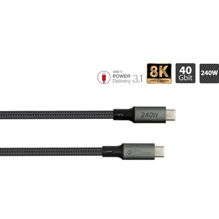 Good Connections USB 4.0 Gen. 3x2 Kabel (40GBit/s, 240W, 8K@60Hz), USB-C™ Stecker an USB-C™ Stecker, anthrazit, 0,5m – Bild 3