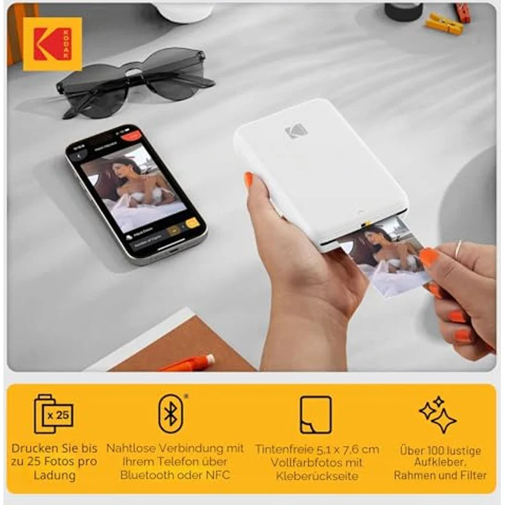 KODAK Step Drucker, mobiler kabelloser Fotodrucker mit ZINK-Technik und kostenloser KODAK App für iOS und Android, Weiß - Tragbar und leicht, 25 Fotos pro Akku-Ladung, ideal für kreative Projekte – Bild 3