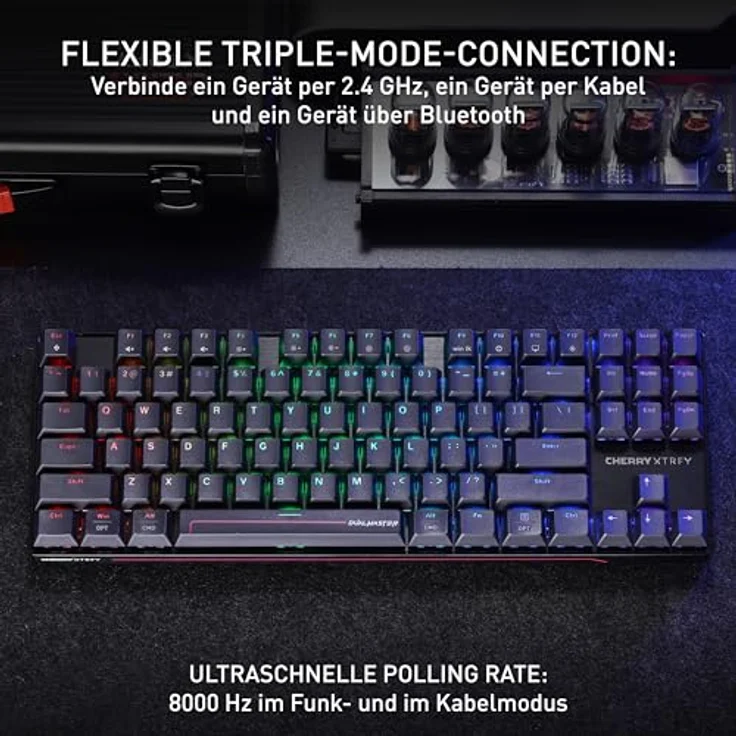 CHERRY XTRFY MX 8.2 Pro TMR Wireless, Magnetisch-Mechanische TKL-Gaming-Tastatur mit Anpassbaren CHERRY MK CRYSTAL TMR Switches, Hot-Swap, 8000 mAh Akku, 8kHz Polling Rate, DE Layout QWERTZ, Schwarz – Bild 4