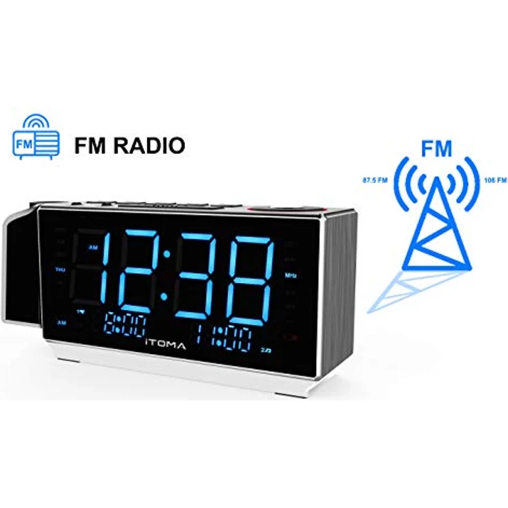 Projektionswecker mit UKW-Radio, USB-Aufladung, 1.8'' LED-Anzeige, Nachtlicht, Doppelalarm, Snooze, Dimmersteuerung, Nachttischuhr Radio iTOMA CKS509 – Bild 5