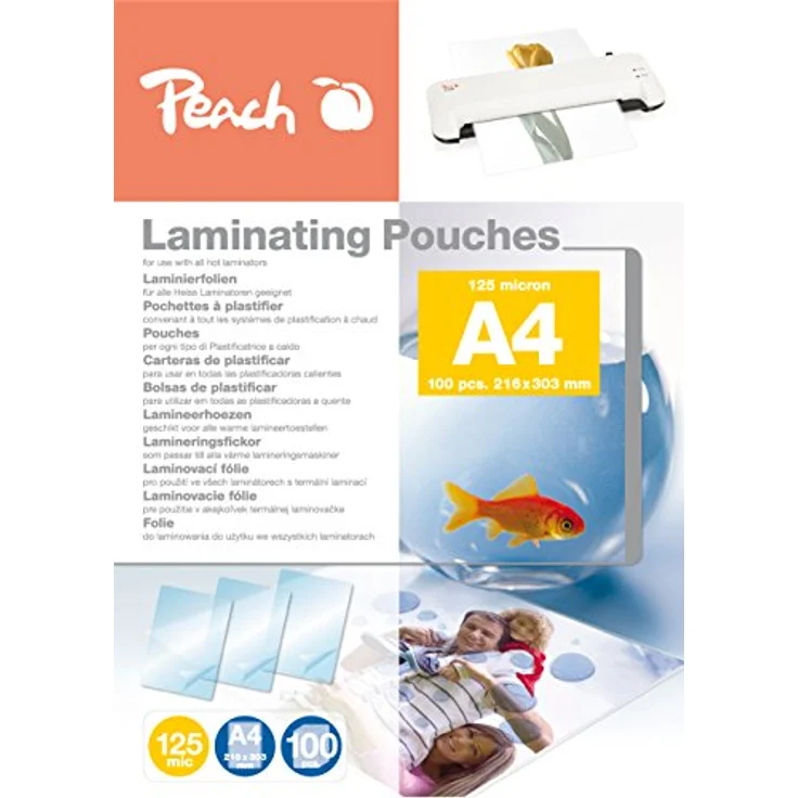Peach Laminierfolien A4 - 125 mic - 100 pouches - glänzend - Premiumqualität für beste Laminierergebnisse - geeignet für alle Laminiergeräte - PP525-02 – Bild 1