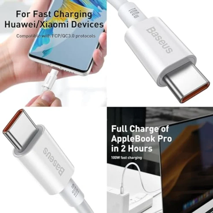 Baseus Superior Series USB-C auf USB-C Kabel, 100W Schnellladung, 1m, weiß – Bild 2