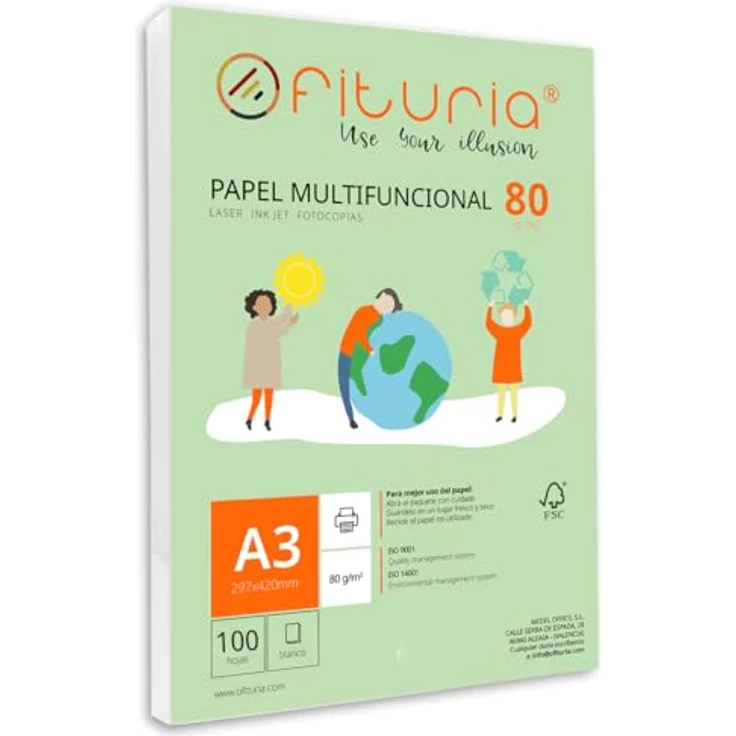 OFITURIA A3 Druckerpapier, Packung mit 100 weißen Blättern, 80g/m², multifunktional für Laser- und Tintenstrahldrucker – Bild 1