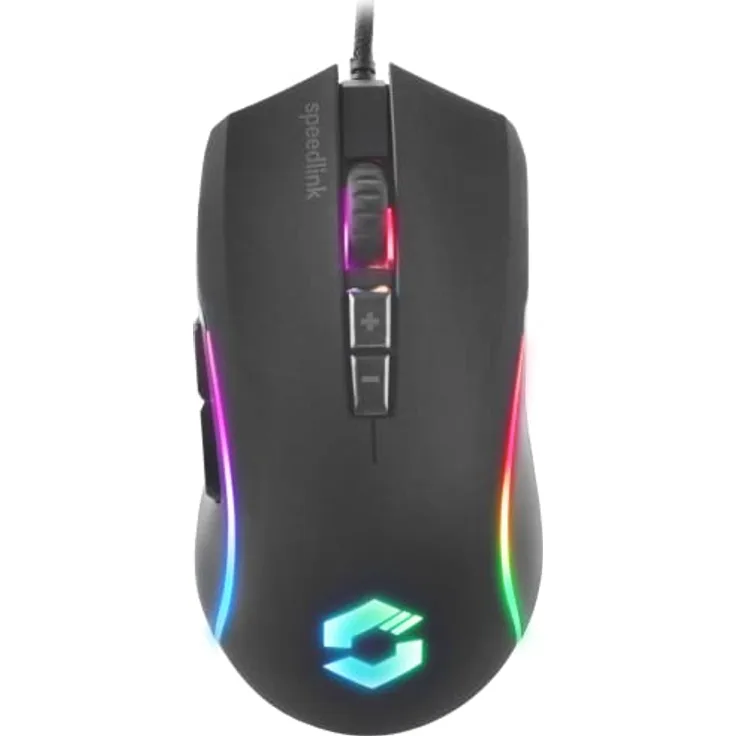 SPEEDLINK ZAVOS Gaming Mouse – Gaming Maus mit Kabel, mehrfarbige LED Beleuchtung, 5 Tasten PC Maus kabelgebunden, DPI-Schalter bis 6400dpi, gummierte Oberfläche, ummanteltes Kabel, schwarz