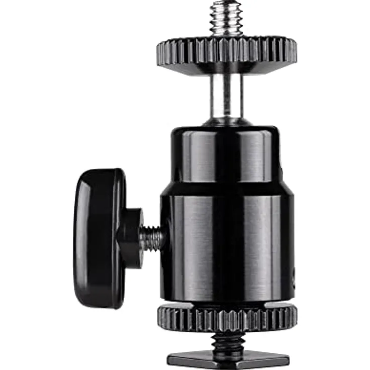 Walimex pro Premium Mini Stativkopf Kugelkopf mit 1/4 Blitzschuhadapter, 360° Drehbar Ball Head mit Hot Shoe Adapter für Kameras, LED Licht, Mikrofone, 1,5 kg Belastbarkeit