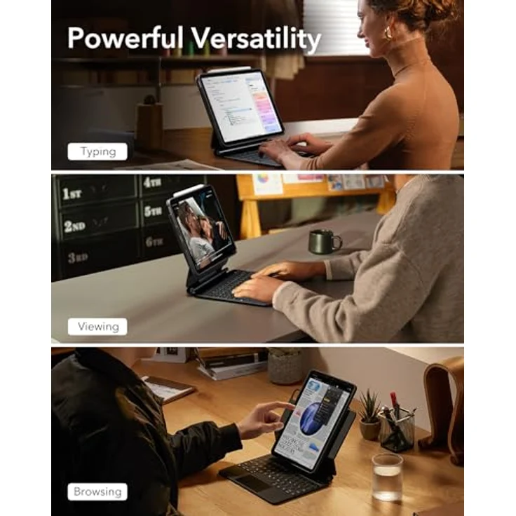 ESR Hülle mit Keyboard für iPad Air 11 Zoll (M4/M3/M2, 2026/2025/2024) und Pro 11 (1st-4th Gen), magnetischer Ständer, federnde Leuchttasten, Multi-Touch-Trackpad, Schwarz – Bild 3