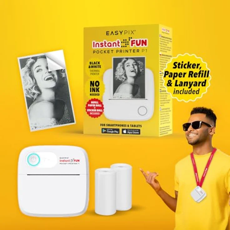 Easypix EASYPIX® InstantFUN Pocket Printer P1, tragbarer Sofortbild-Drucker mit Tintenlosem Schwarz-Weiß-Druck, inkl. Nachfüllpapier für Fotos und Text – Bild 12