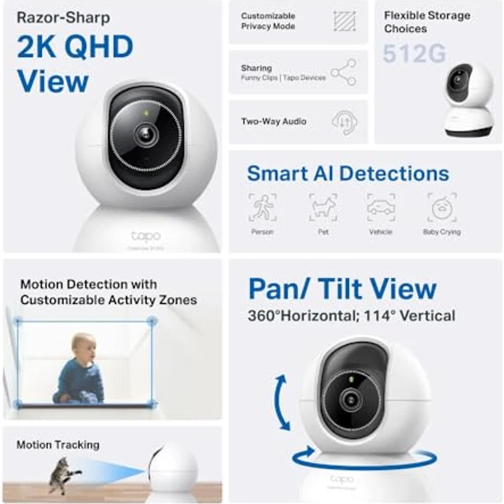 TP-Link TC72 Überwachungskamera Glühbirne IP-Sicherheitskamera Indoor 2K QHD 1080p Zoom AI-Bewegungserkennung 512 GB microSD Zwei-Wege-Audio Privatzone Tapo Sharing – Bild 2