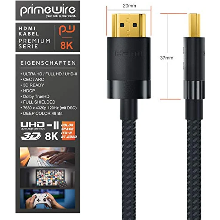 CSL - 8K HDMI Kabel 2.1-8K@60Hz 4K @ 120Hz DSC - HDTV 7680 x 4320 - UHD II - HDMI 2.1 2.0a 2.0b - 3D - Highspeed HDMI-Kabel Ethernet - HDR - ARC - Präzisionsstecker - kompatibel PC TV PS4 PS5 Xbox – Bild 2