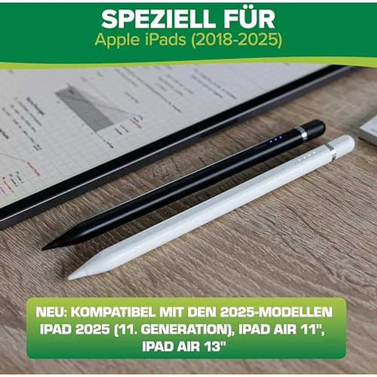 InLine® Stylus, Eingabestift für Apple iPad (2018-2025), Pencil 2nd Generation, hochpräzise, Neigungs- und Handflächenerkennung, Akku, USB-C, weiß – Bild 5