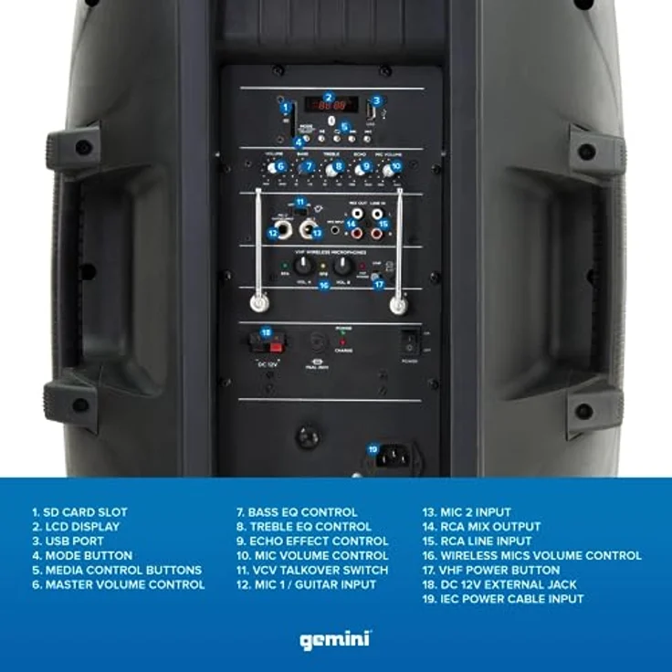 Gemini ES-15, 2-Wege Standlautsprecher mit 200 W RMS, 800 W Musikleistung, 8 Ohm, Schwarz – Bild 3