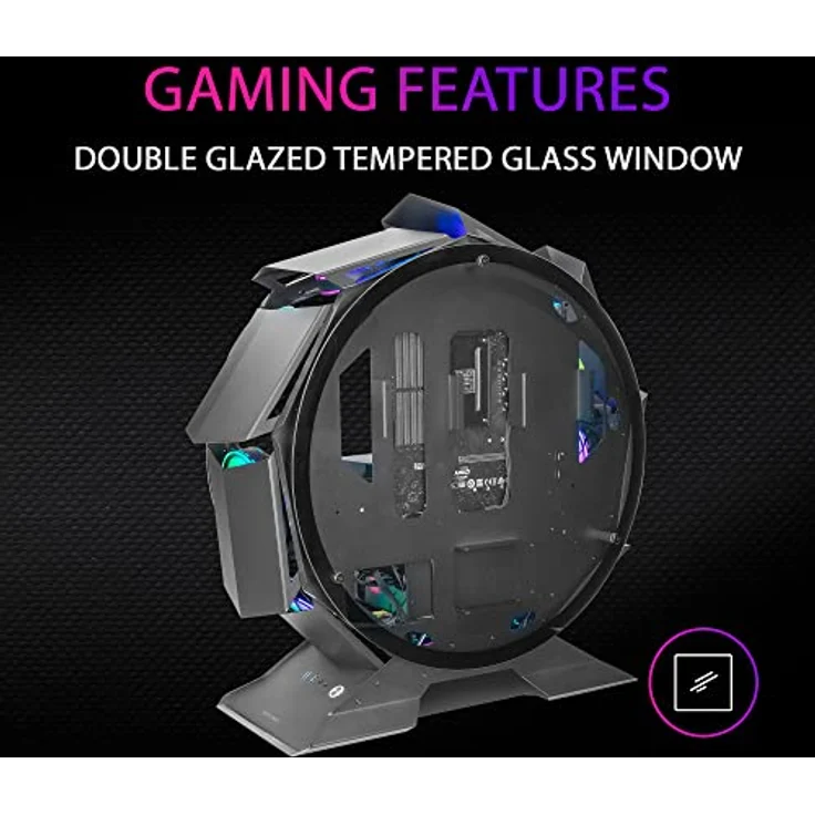 MarsGaming MCORB Schwarz, Micro-ATX XL Gaming PC-Gehäuse, Custom Rundes Design, Gehärtetes Doppelglas – Bild 4