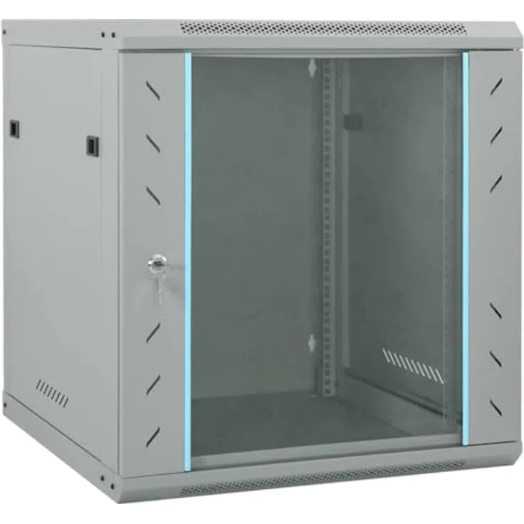 vidaXL Netzwerkschrank, grauer Stahl-Schrank mit Speicher, 60 x 45 x 65 cm