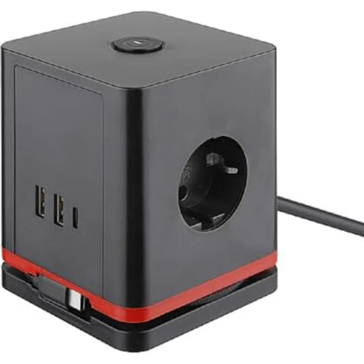 Olympia IOIO Steckdosenwürfel SW 1000 schwarz | 3-fach Schutzkontaktsteckdose mit 2x USB-A & 1x USB-C Slot | Büro & Office Mehrfachstecker | Ein-/Aus-Schalter | Aufrollbares USB-C Kabel | 16A/230V – Bild 4