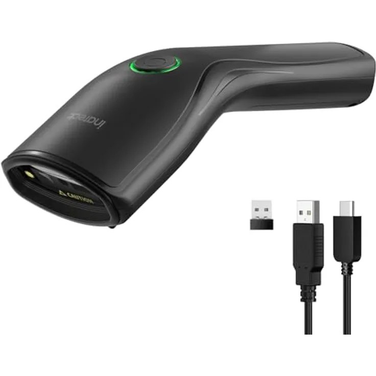 Inateck Nano 460, Kabelloser QR Code und Barcode Scanner 2D Bluetooth, mit 10 Stunden Akkulaufzeit, USB-C und 2.4G, ergonomisch und leicht, kompatibel mit Windows, iOS und Android