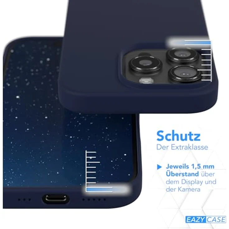 EAZY CASE Premium Silikon Handyhülle für iPhone 16 Pro, Slimcover mit Kameraschutz und Microfaser-Innenfutter, Nacht Blau – Bild 3