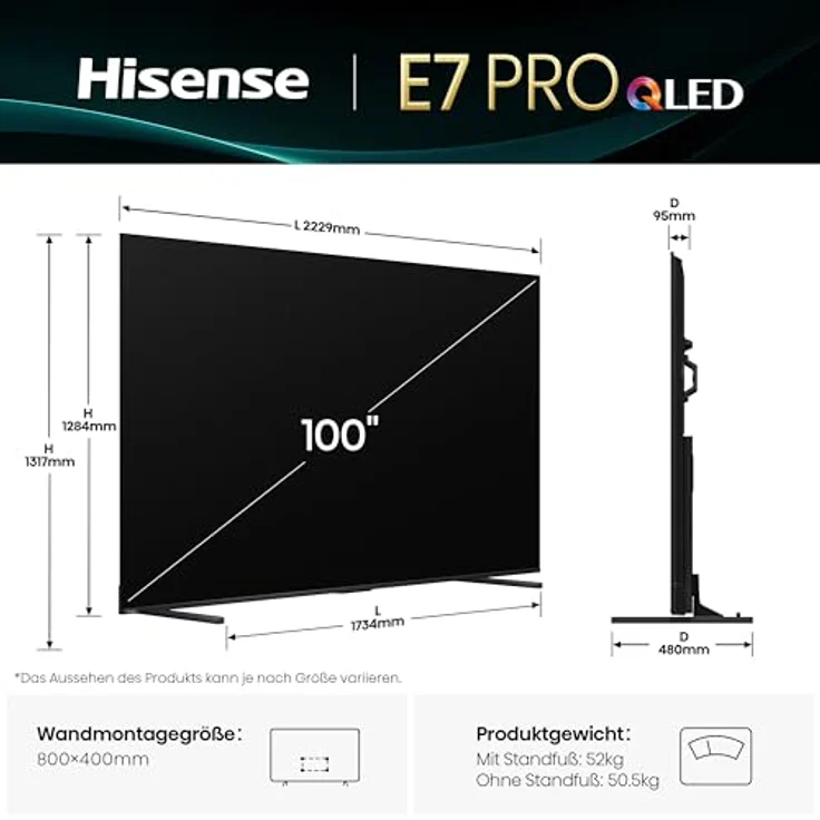 Hisense 100E7Q Pro 100" UHD QLED TV, 144Hz, Dolby Atmos, AI-Upscaling, Gaming-Modus, VIDAA Smart-TV – Bild 2