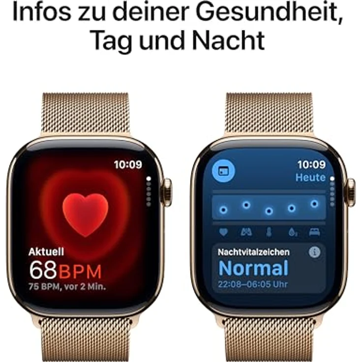 Apple Watch Series 10, 46 mm, GPS + Cellular, Titangehäuse Gold, Milanaise Armband Gold, M/L – Bild 5