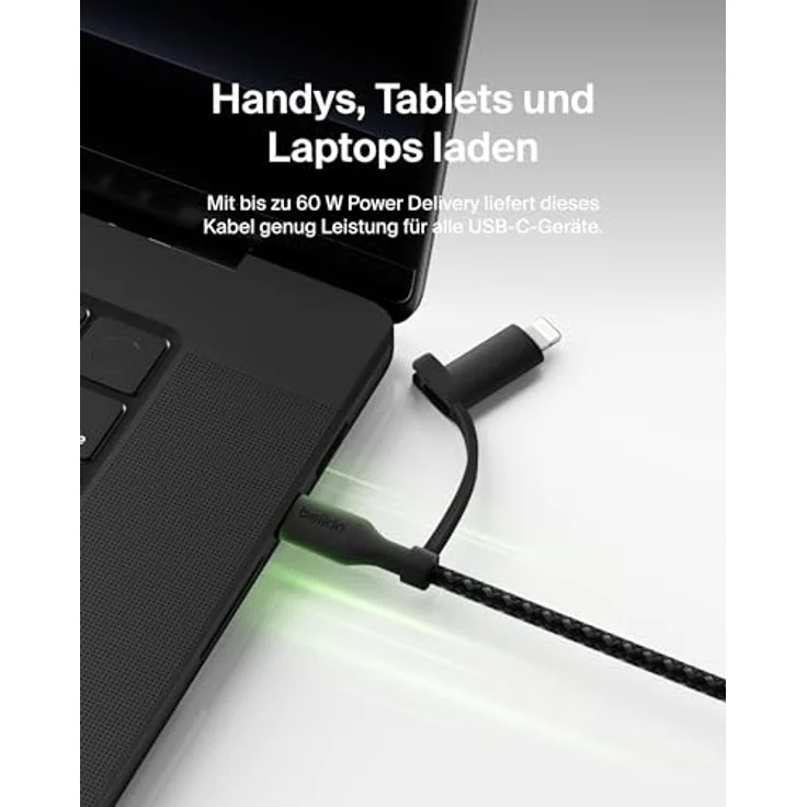 Belkin BoostCharge Pro, Multifunktions-USB Kabel 2-in-1 mit USB-C und Lightning Connector, 1,5m, Schwarz, 60W Schnellladung, Datenübertragung bis 480 Mbps – Bild 5