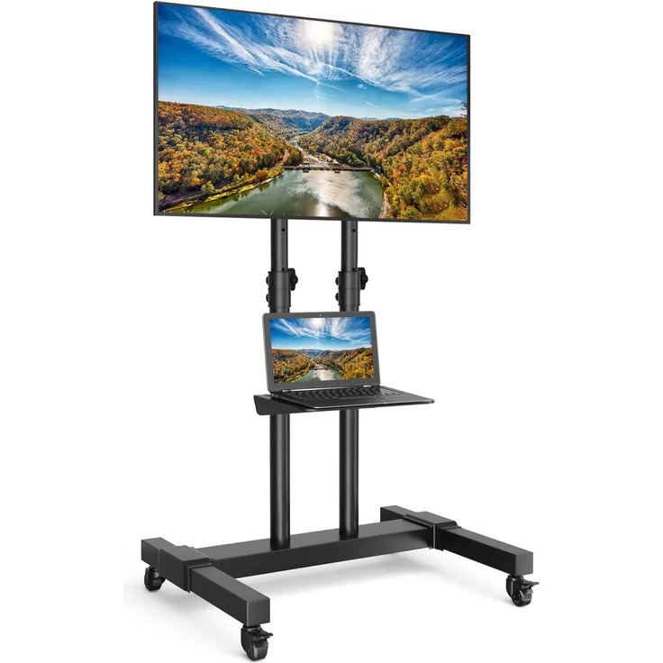 RFIVER TV Ständer Rollbar, Höhenverstellbarer Fernsehständer für 32-80 Zoll, Schwarz, max. 50 kg, VESA 600x400 mm, mit 360° Rollen