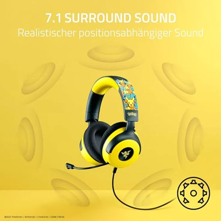 Razer Kraken V4 X Pokémon Edition, Kabelgebundenes USB-Gaming-Headset mit Triforce 40mm-Treibern, einziehbarem Mikrofon, Surround Sound und Chroma RGB, für PC & Konsole über USB-C | Pokémon Kanto – Bild 4