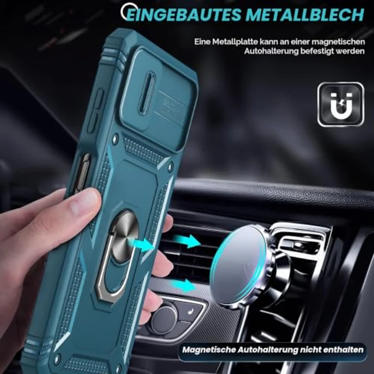 LeYi Hülle für Samsung Galaxy A06, Hybrid Schutzhülle mit 2 Glasfolien, objektivschonender Ringhalterung, kratzfest in Blau – Bild 4