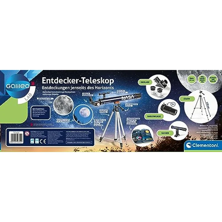 Clementoni® Teleskop Galileo, NASA-Teleskop mit 50 mm Objektiv und austauschbaren Okularen, blau – Bild 3