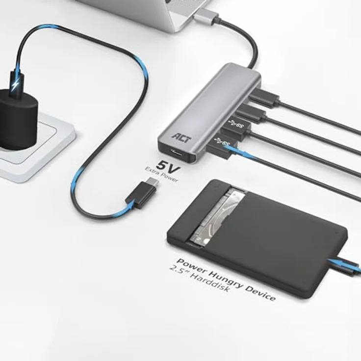 ACT AC6125, 4-Port USB Hub 3.0 mit 2X USB-A und 2X USB-C, Premium Aluminium Gehäuse, schnelle Datenübertragung bis 5Gbps – Bild 5