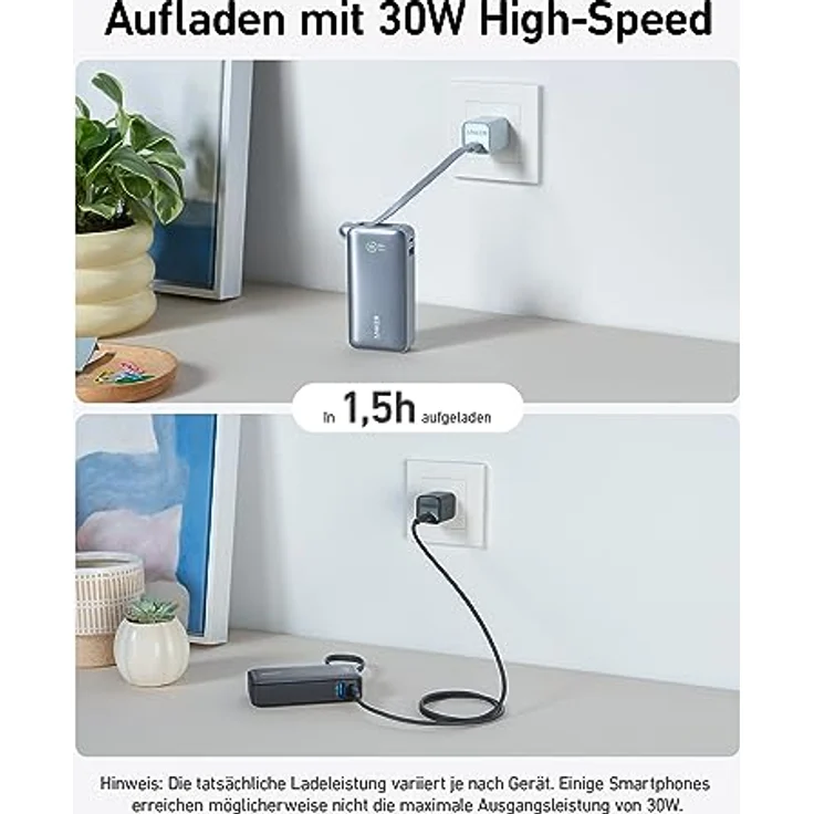 Anker Nano Powerbank,10.000mAh Powerbank mit eingebautem USB-C Kabel, PD 30W Höchstleistung mit 1x USB-C, 1x USB-A, kompatibel mit iPhone 15/14 Serie, MacBook, Galaxy, iPad, AirPods und mehr(Schwarz) – Bild 5