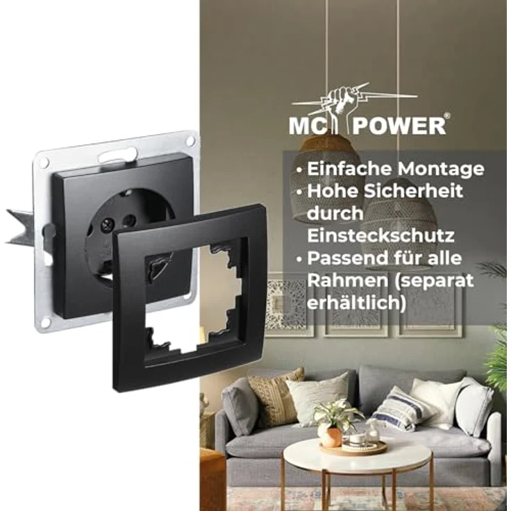 McPower Steckdosen Set Flair, matt schwarz, flexibles Montagesystem mit Einsteckschutz – Bild 5
