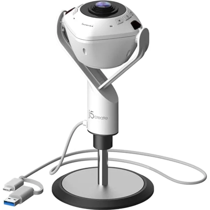 j5Create JVU368-N 360°-AI-gesteuerte Webcam mit Freisprecheinrichtung (2.10 Mpx), Weiss – Bild 1