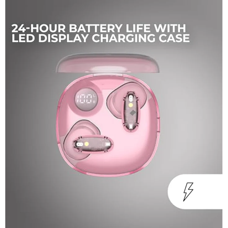 Mars Gaming MHIB2, Bluetooth 5.4 Kopfhörer mit 24 Stunden Akkulaufzeit, Immersivem Klang und ergonomischem halbtransparentem Design, kabellose Ohrhörer mit Etui und LED-Anzeige, Rosa – Bild 5