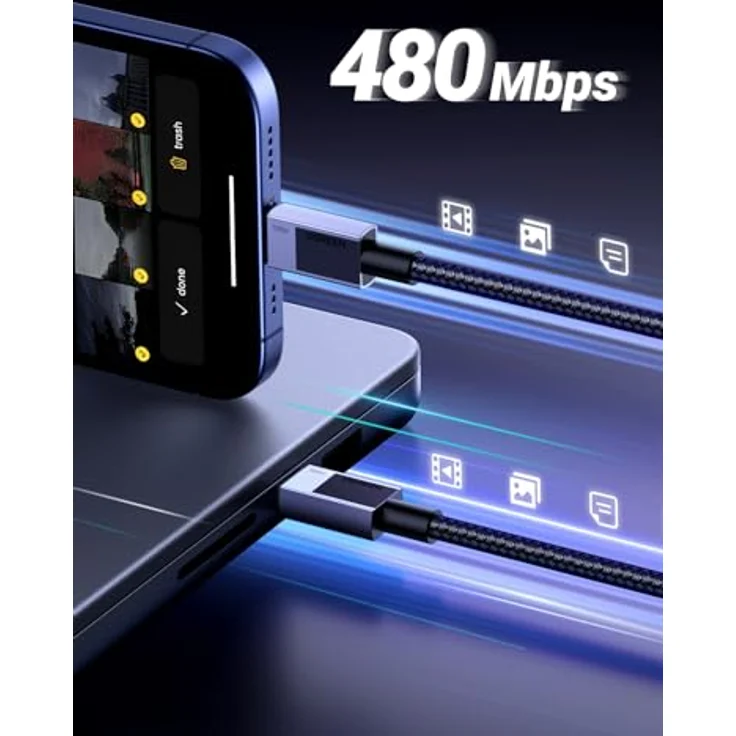 Ugreen USB-C auf USB-C PD Ladekabel L512, 3m, grau, schnelles Laden und Datenübertragung, langlebig und abriebfest – Bild 4