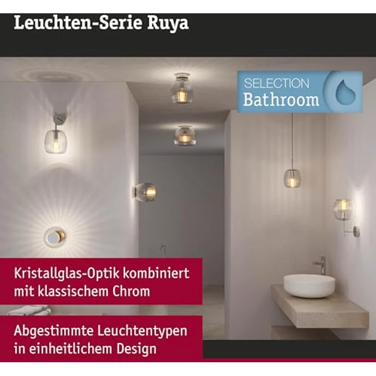 Paulmann 71141 Selection Bathroom Deckenleuchte Ruya IP44 E14 230V max. 20W Glas, Chrom Wand-/Deckenleuchte, Badbeleuchtung – Bild 2