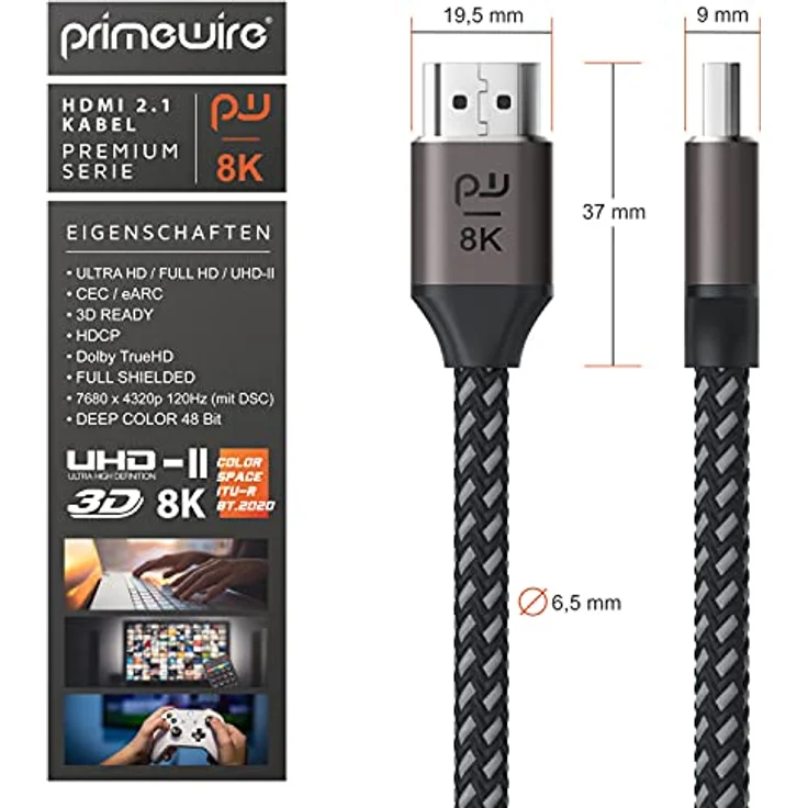 8k HDMI Kabel 2.1 UHD II – 8k @ 120 Hz mit DSC - 7680 x 4320 - 4m (Meter) - 2k 4k 8k Highspeed mit Ethernet – HDR eARC VRR ALLM - HDMI-Kabel 2.1 - Stoffummantelung - kompatibel zu Blu Ray PS4 PS5 Xbox – Bild 2